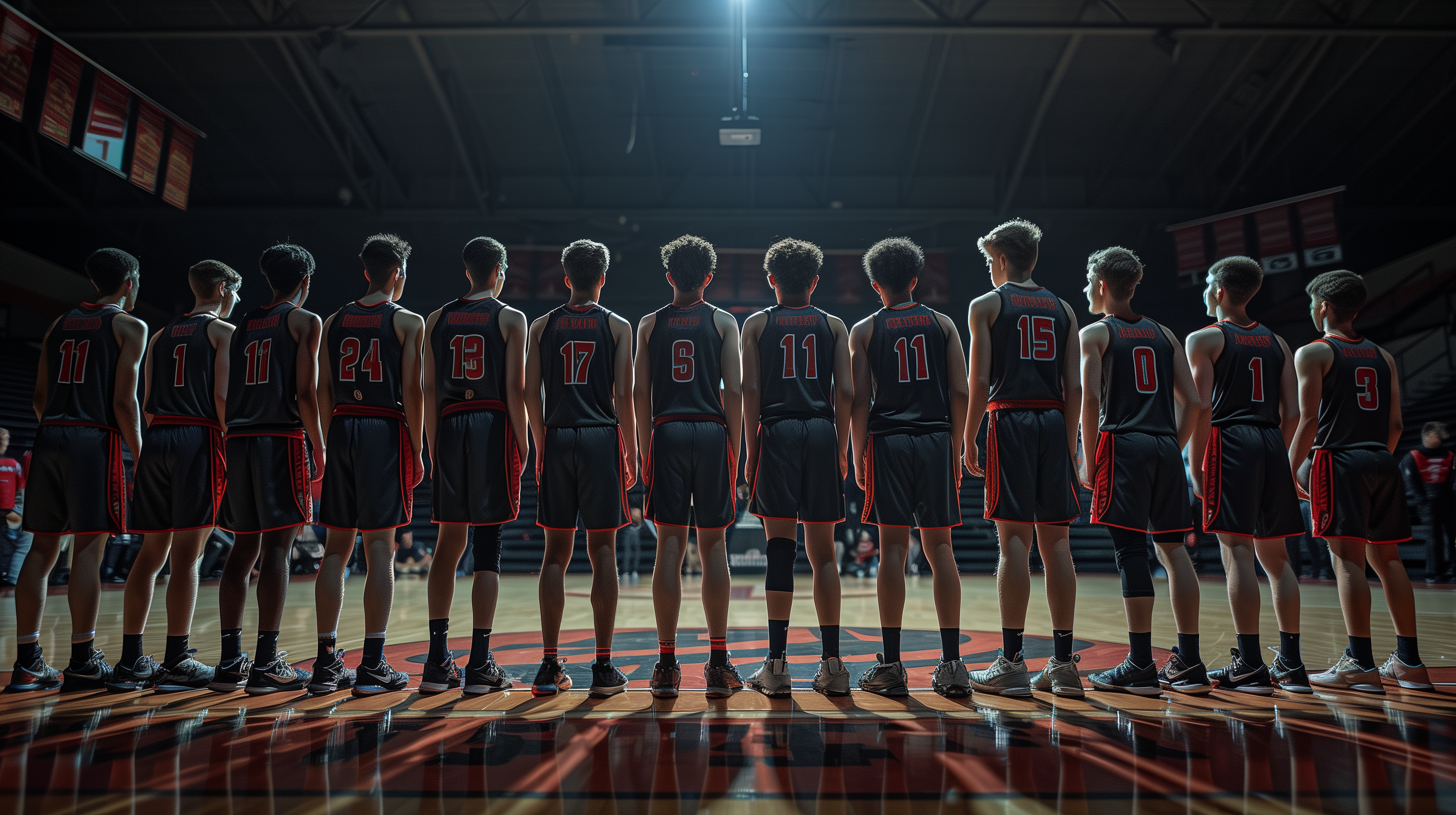 Basketball Team with Dark Studio Lighting